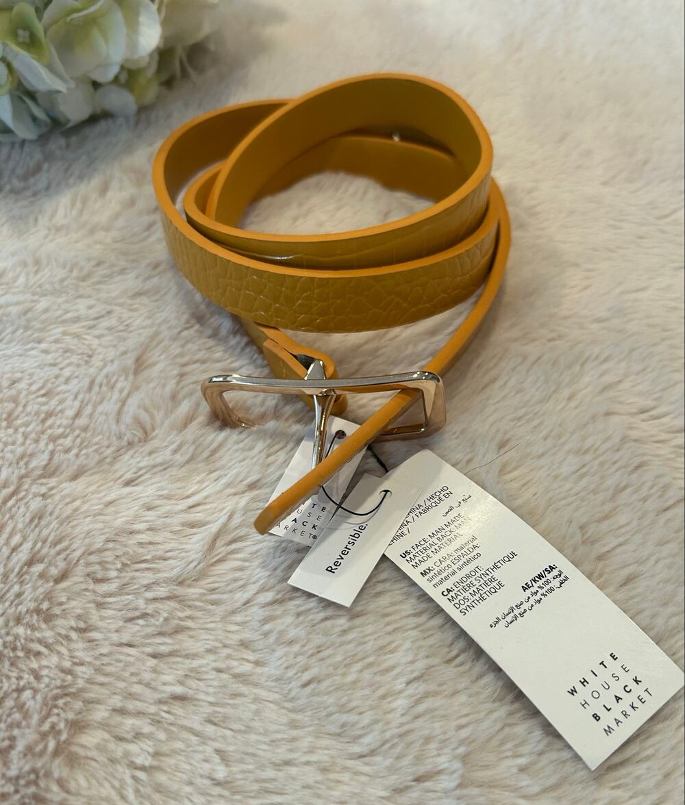 NWT White House Black Market Reversible Yellow Faux Leather Belt Gold Buckle, L